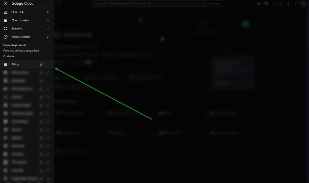 Google Cloud Dashboard, Where To Click On Billing