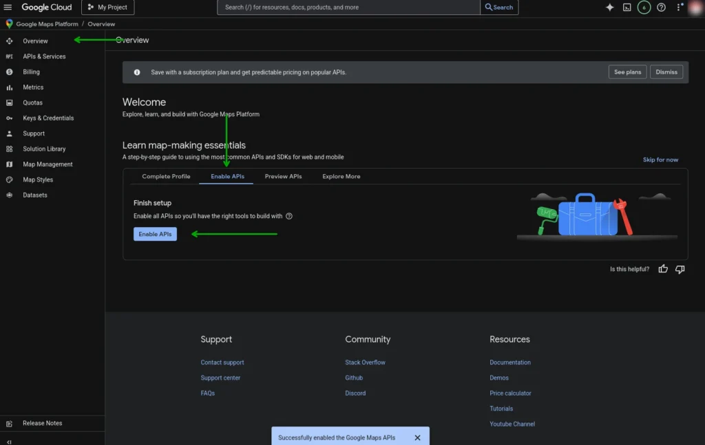 Google Cloud Dashboard - After Enable - Overview