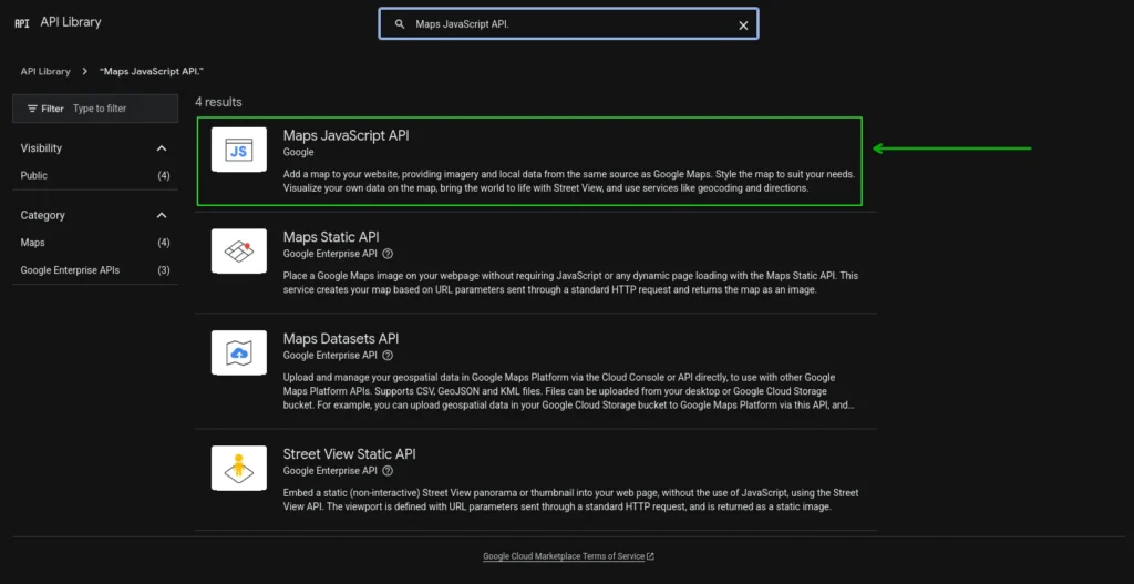 Google Cloud Dashboard - Maps JavaScript API