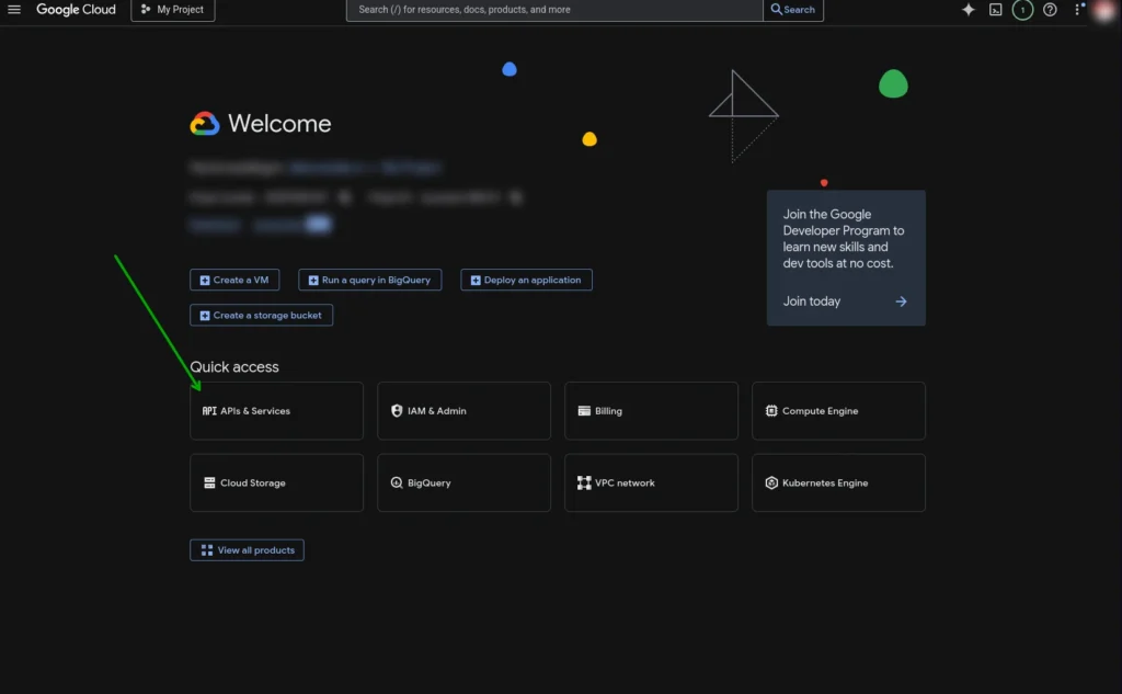 Google Cloud - Quick Access API and Services